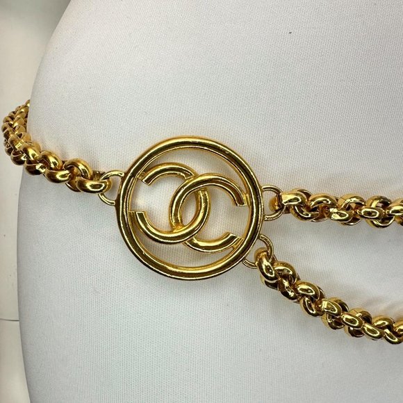 CHANEL 93P Vintage Yellow-Gold Logo CC Baroque Chain Belt - Picture 6 of 11